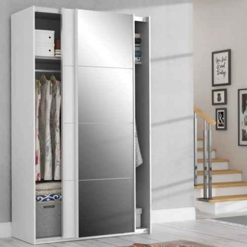 Szafa przesuwna z lustrem 120 cm Biały/Biały Połysk